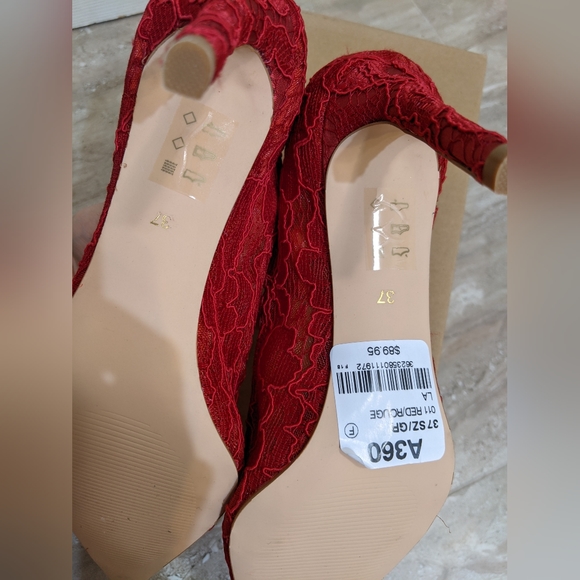 NEW 37 red lace stiletto heels diamond rhinestone - Picture 6 of 6